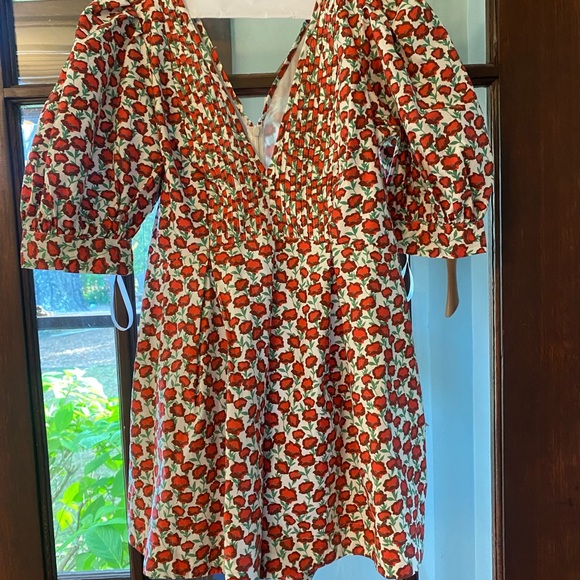 Maeve Floral Puff Sleeve Romper - Red and White - Picture 10 of 12